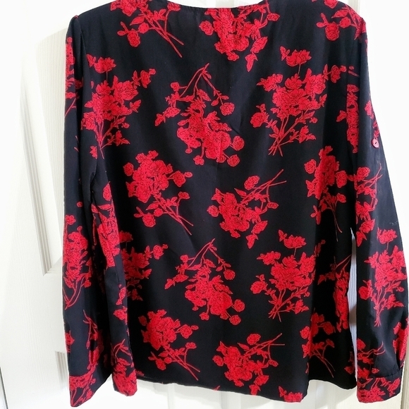 Women floral print blouse long sleeves black& red pop over‎ - Picture 2 of 10